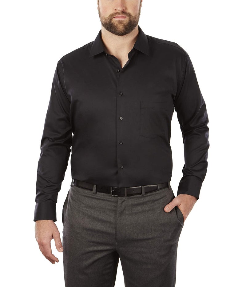 Van Heusen Men's Tall FIT Dress Shirts Flex Collar Stretch Solid Shirt, Black, 20" Neck 35"-36" Sleeve (4X-Large) - Image 1